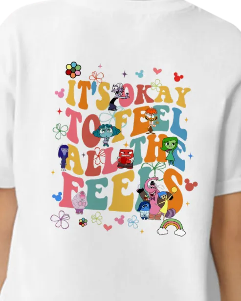 Kids Tee, Inside Out Characters Headshot Design, It's Okay to Feel All the Feels, Joy Sadness Fear Disgust Anger, Children's Shirt