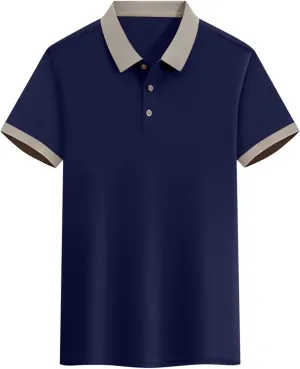 Korean Style Color Block Polo Shirts Mens Slim Fit Golf Tee Tops Summer Short Sleeve Button Collared Athletic Blouse