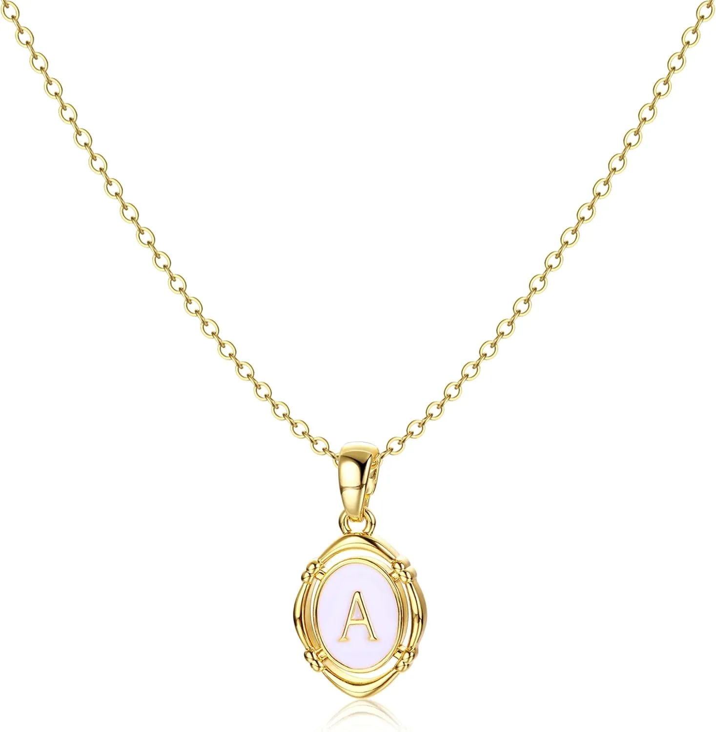Krfy Initial Necklaces for Women - Dainty Gold Charm Necklaces 14K Gold Plated Oval Letter White Enamel Personalized Name Necklaces for Women Trendy Gold Necklace Jewelry