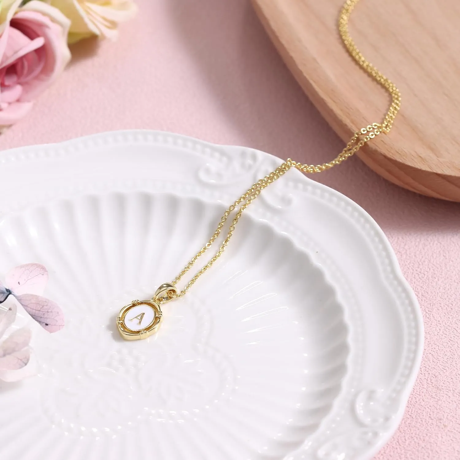 Krfy Initial Necklaces for Women - Dainty Gold Charm Necklaces 14K Gold Plated Oval Letter White Enamel Personalized Name Necklaces for Women Trendy Gold Necklace Jewelry
