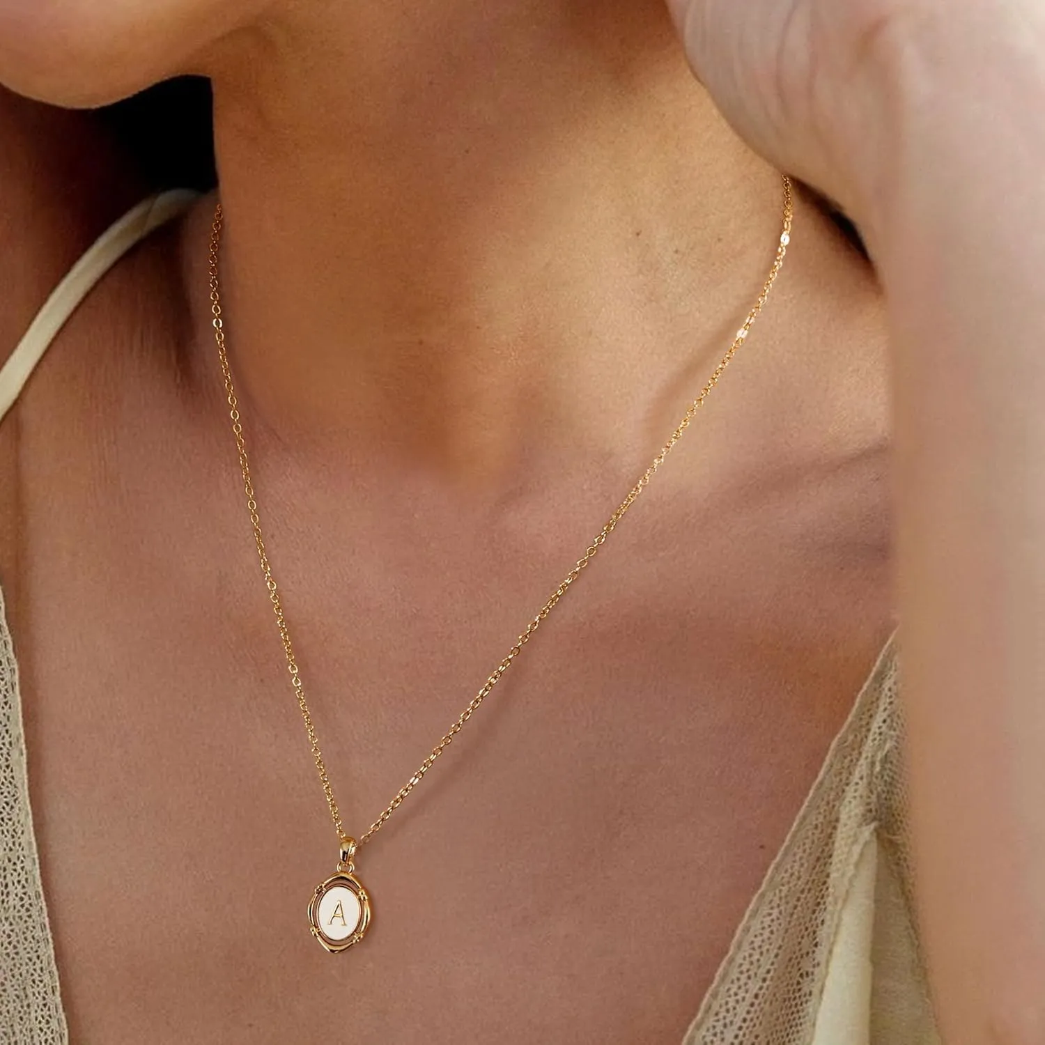 Krfy Initial Necklaces for Women - Dainty Gold Charm Necklaces 14K Gold Plated Oval Letter White Enamel Personalized Name Necklaces for Women Trendy Gold Necklace Jewelry
