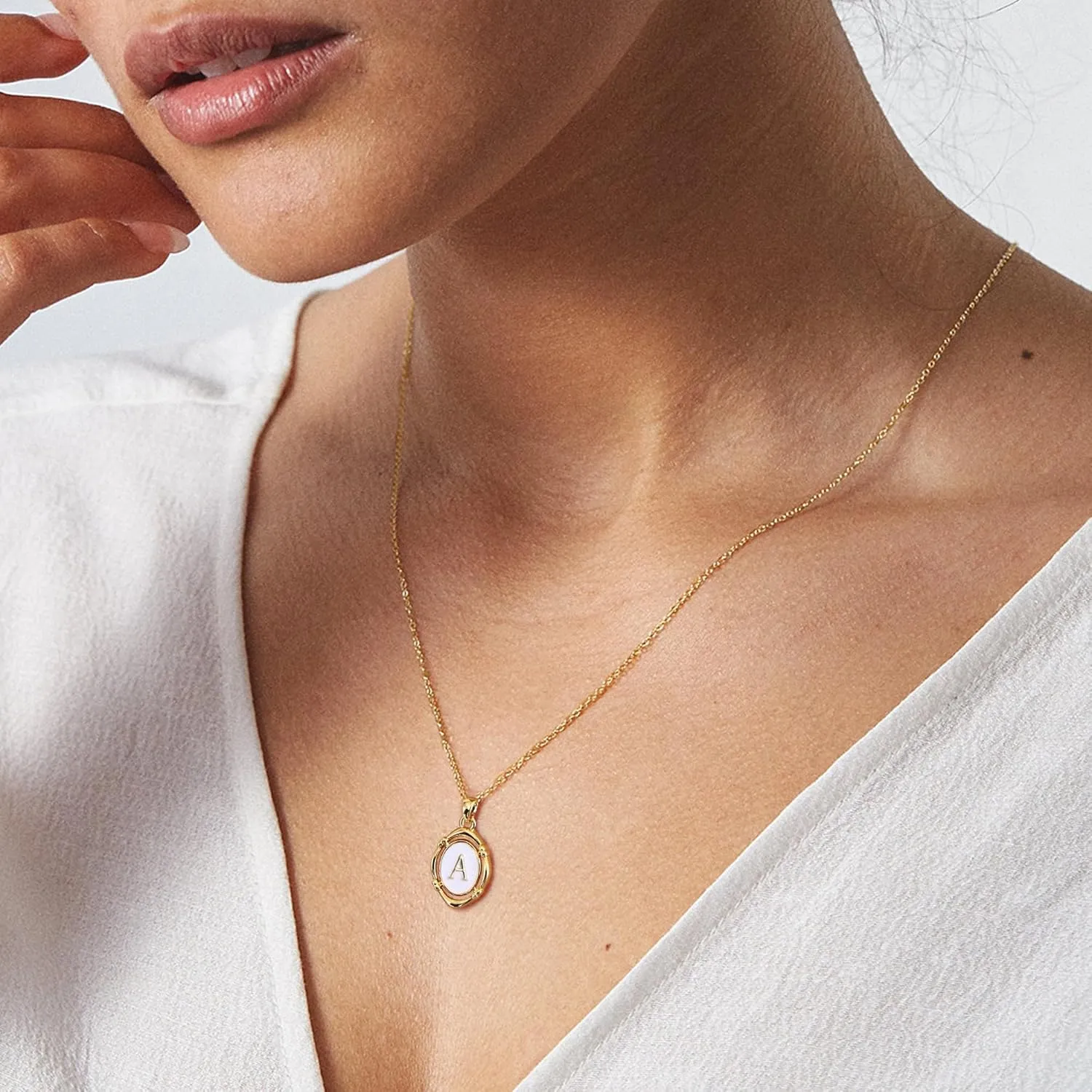 Krfy Initial Necklaces for Women - Dainty Gold Charm Necklaces 14K Gold Plated Oval Letter White Enamel Personalized Name Necklaces for Women Trendy Gold Necklace Jewelry