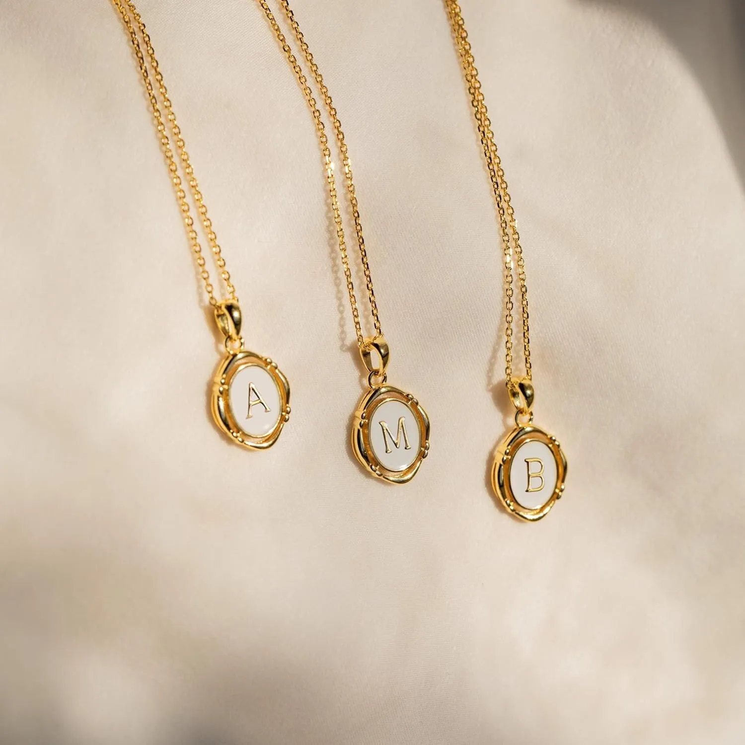 Krfy Initial Necklaces for Women - Dainty Gold Charm Necklaces 14K Gold Plated Oval Letter White Enamel Personalized Name Necklaces for Women Trendy Gold Necklace Jewelry
