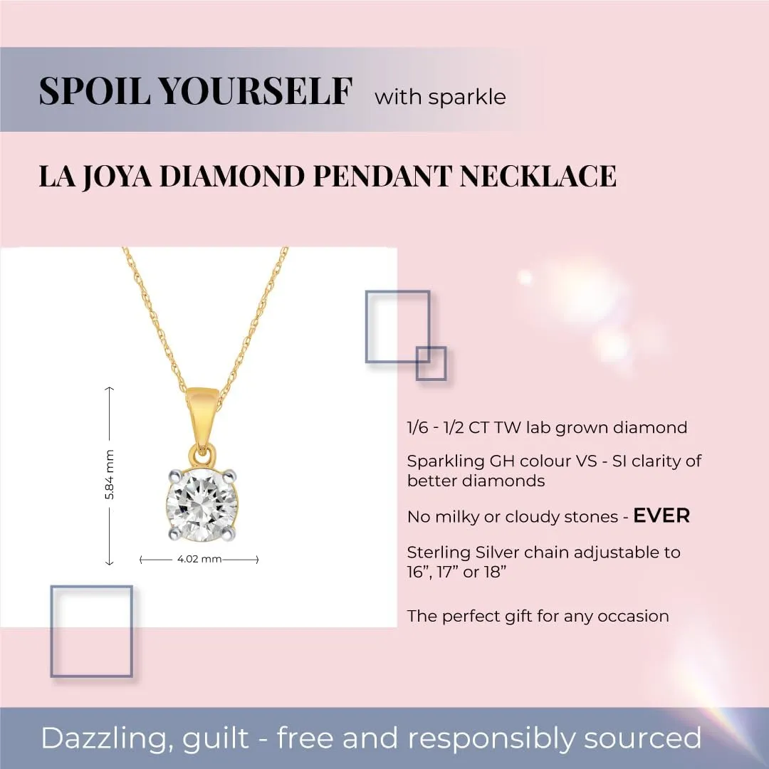 La Joya Sterling Silver Lab Grown Diamond Solitaire Necklace for Women | 1/6-1/3 CT. TW. Certified GH VS/SI Diamond Pendant Necklace