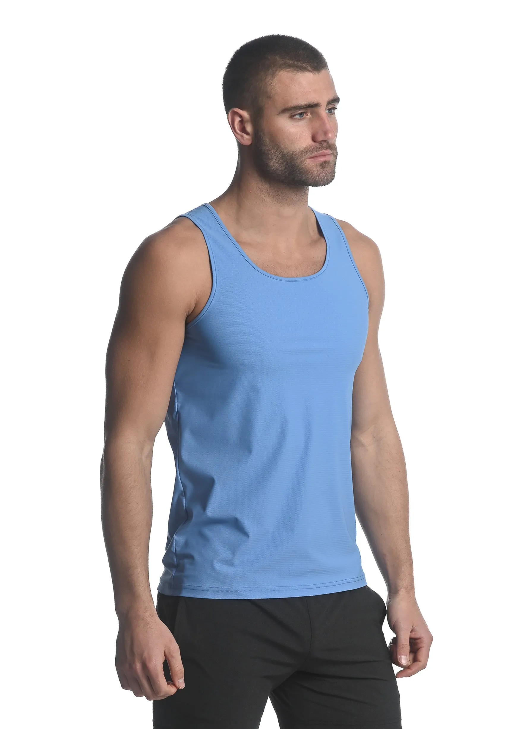 LAKE BLUE TEXTURED STRETCH MESH PERFORMANCE SINGLET ST-279