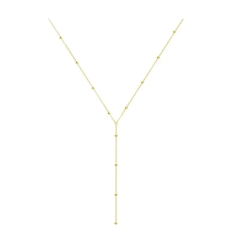Lariat Necklaces for Women, Dainty Long Y Necklaces 14k Gold Plated Pendant Necklaces Minimalist Beaded Chain Best Idea Gift For Women Girls (Gold)
