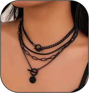 Layered Gold Necklaces for Women Chunky Gold Pirate Necklace Punk 80s 90s Necklace Paperclip Link Chain Choker Necklaces Necklace Dainty Cuban Stacking Coin Pendant Necklace Gold Pirate Jewelry
