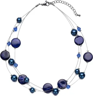Layered Shell Necklaces for Women Stacked Pearl Necklaces Statement Charm Necklace Stainless Steel Boho Necklaces for Women