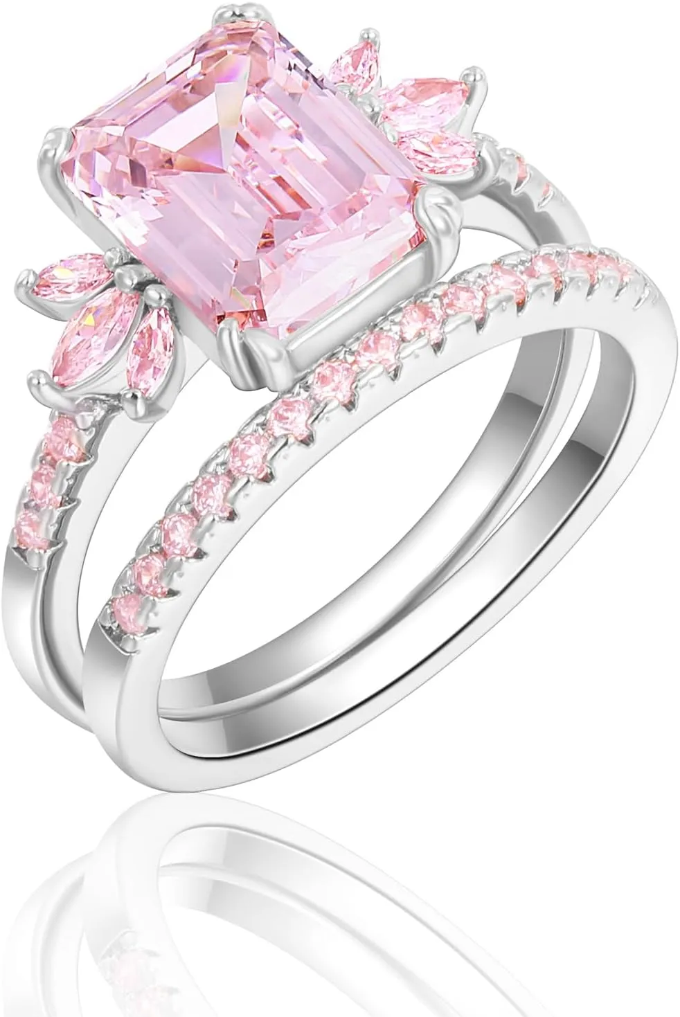 LAZLUVU Classic Cubic Zirconia Engagement Rings Square Pink Stone Bridal Set Promise Ring Jewelry Gift For Women Wedding Anniversary
