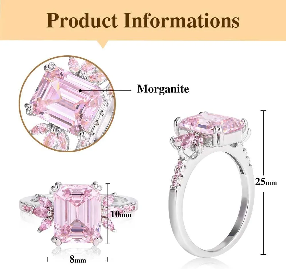 LAZLUVU Classic Cubic Zirconia Engagement Rings Square Pink Stone Bridal Set Promise Ring Jewelry Gift For Women Wedding Anniversary