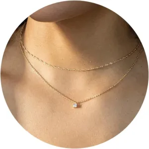 Ldurian Layered Necklaces for Women - 14K Dainty Gold Plated Layering Chokers Necklaces Set Multilayer Delicate Necklace Trendy Adjustable Long Layered Necklaces for Women