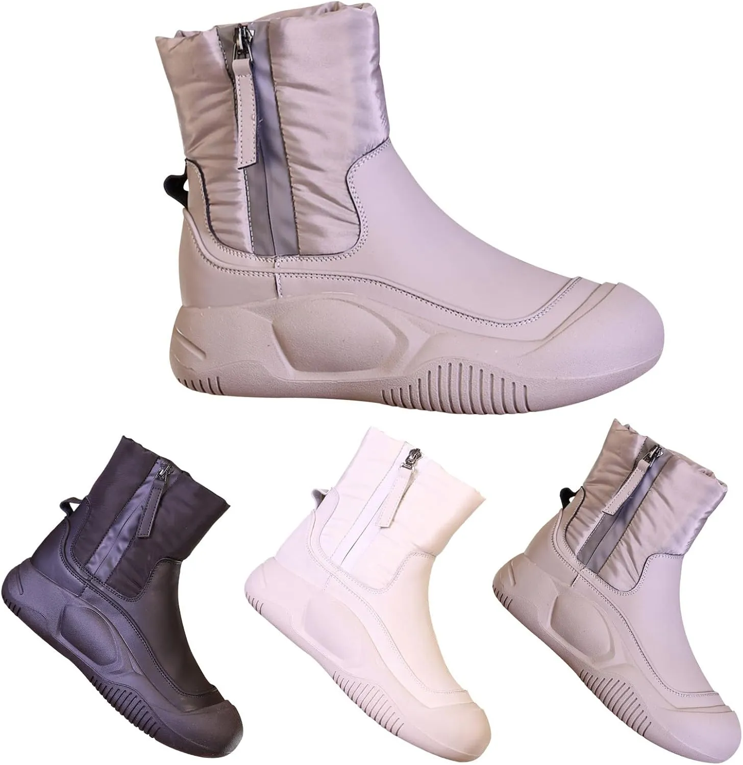 Leather Ankle Boots For Women Low Heel Non Slip Side Zipper Mid Calf Boots Hiking Boots Women Waterproof