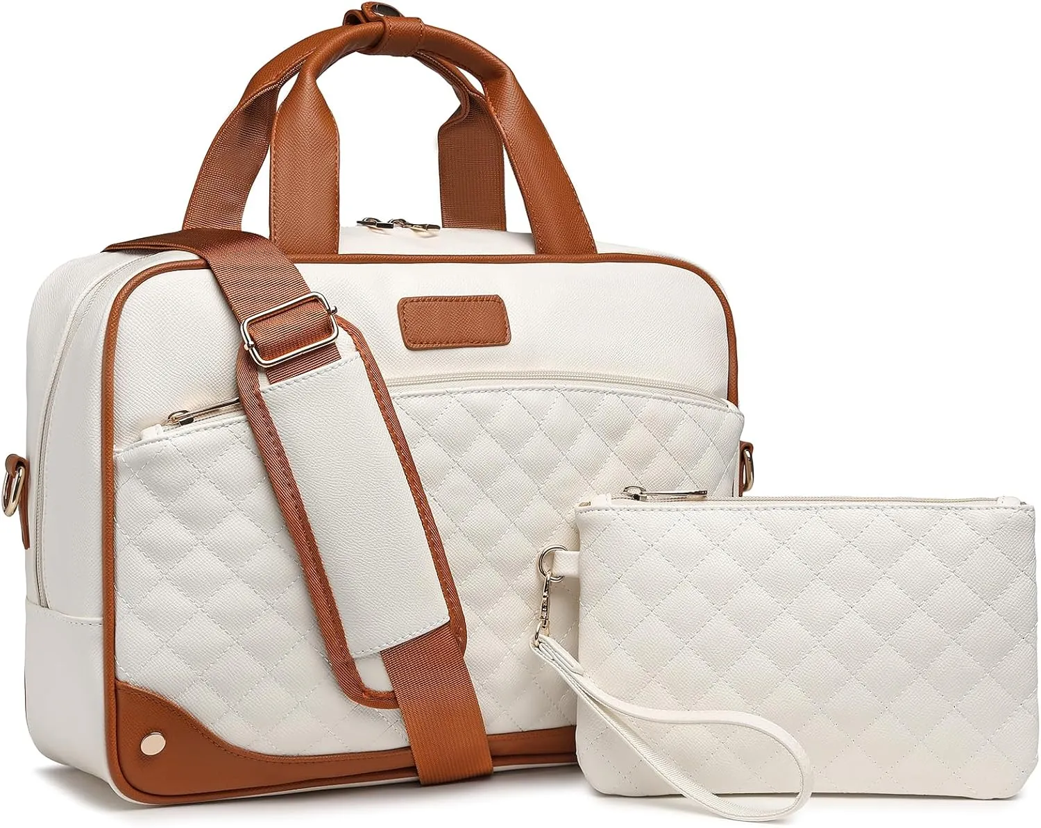 Leather Laptop Briefcase for Women 15.6 Inch Laptop Work Bag Waterproof Computer Bag for Women with Clutch Purse
