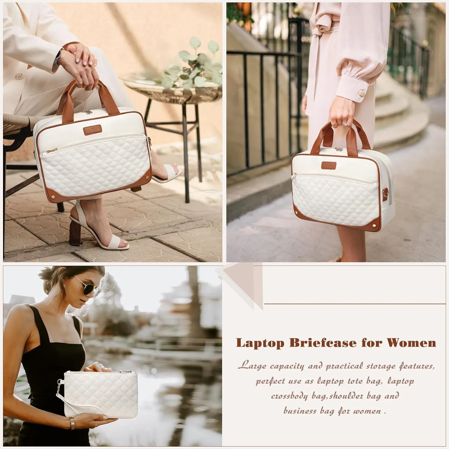 Leather Laptop Briefcase for Women 15.6 Inch Laptop Work Bag Waterproof Computer Bag for Women with Clutch Purse