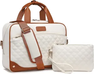 Leather Laptop Briefcase for Women 15.6 Inch Laptop Work Bag Waterproof Computer Bag for Women with Clutch Purse