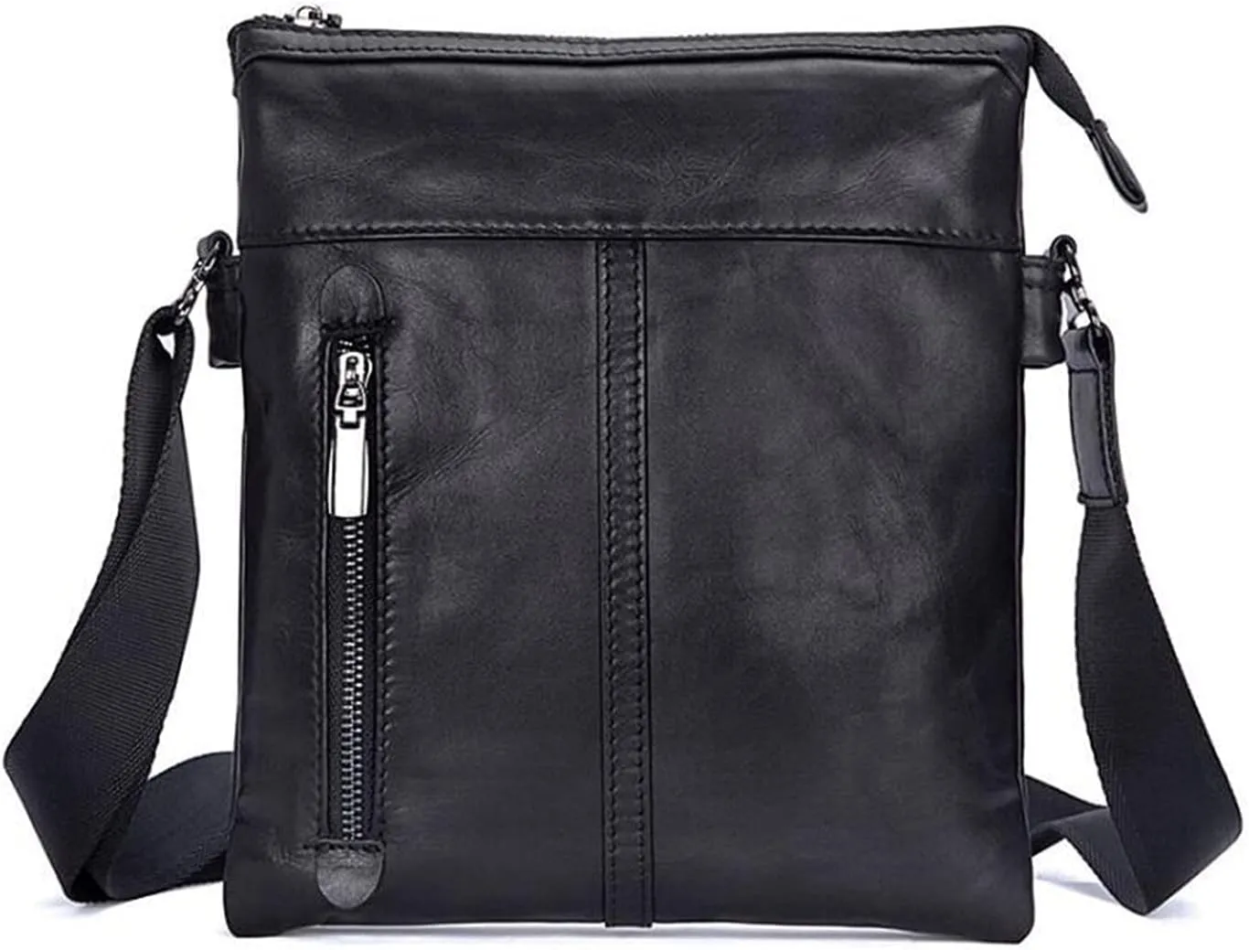 Leather Messenger Bag Men Handbag Slim Crossbody Shoulder Bag Business Small Male Black