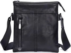 Leather Messenger Bag Men Handbag Slim Crossbody Shoulder Bag Business Small Male Black