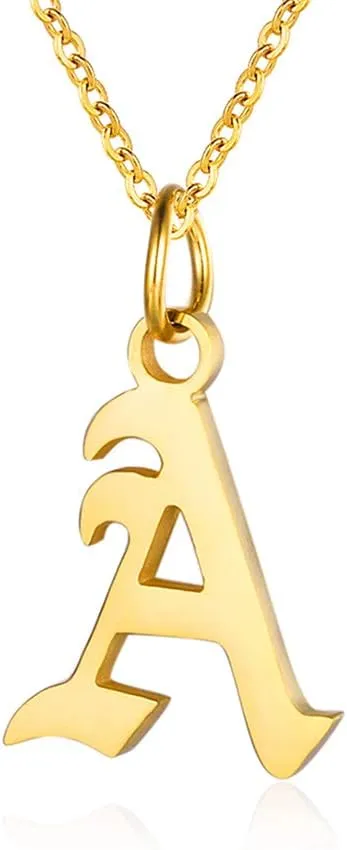 Letter Necklaces for Women Personalized Necklaces 18K Gold Plated Initial Pendant Old English Name Necklaces A-Z Bridesmaid Gift for Girls