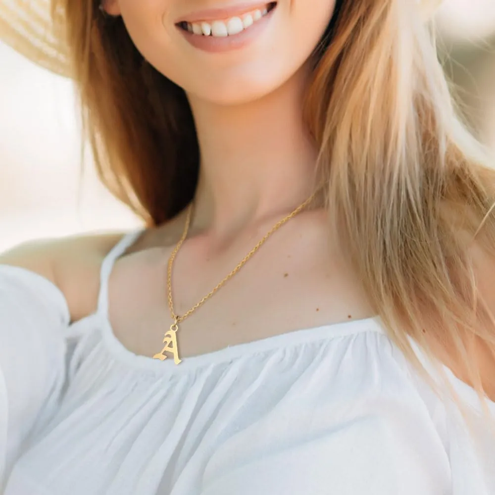 Letter Necklaces for Women Personalized Necklaces 18K Gold Plated Initial Pendant Old English Name Necklaces A-Z Bridesmaid Gift for Girls