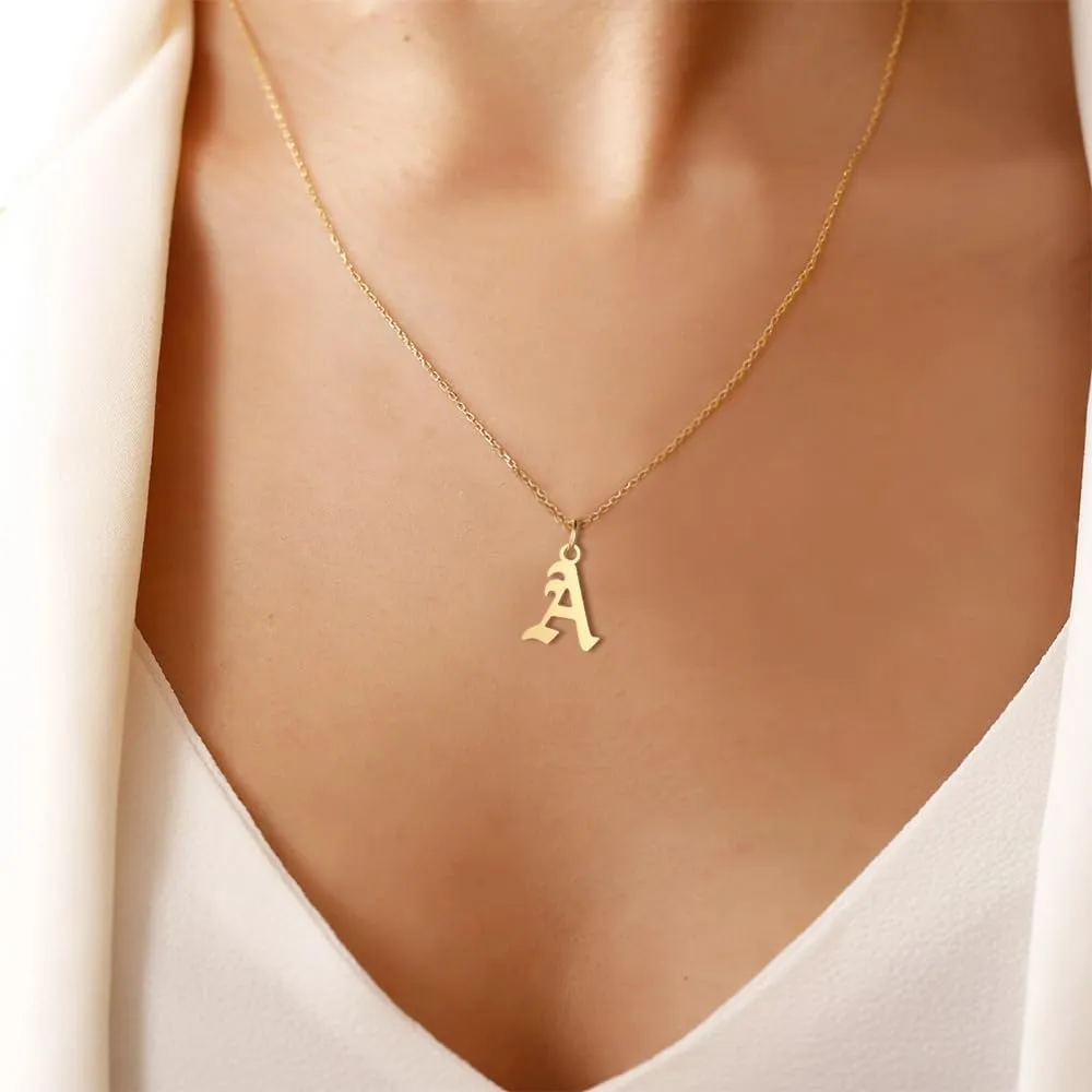 Letter Necklaces for Women Personalized Necklaces 18K Gold Plated Initial Pendant Old English Name Necklaces A-Z Bridesmaid Gift for Girls