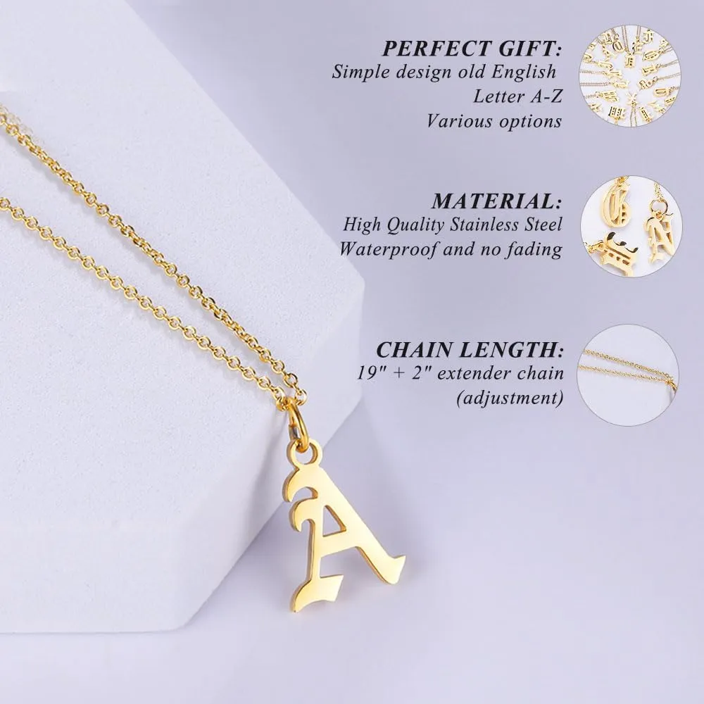 Letter Necklaces for Women Personalized Necklaces 18K Gold Plated Initial Pendant Old English Name Necklaces A-Z Bridesmaid Gift for Girls