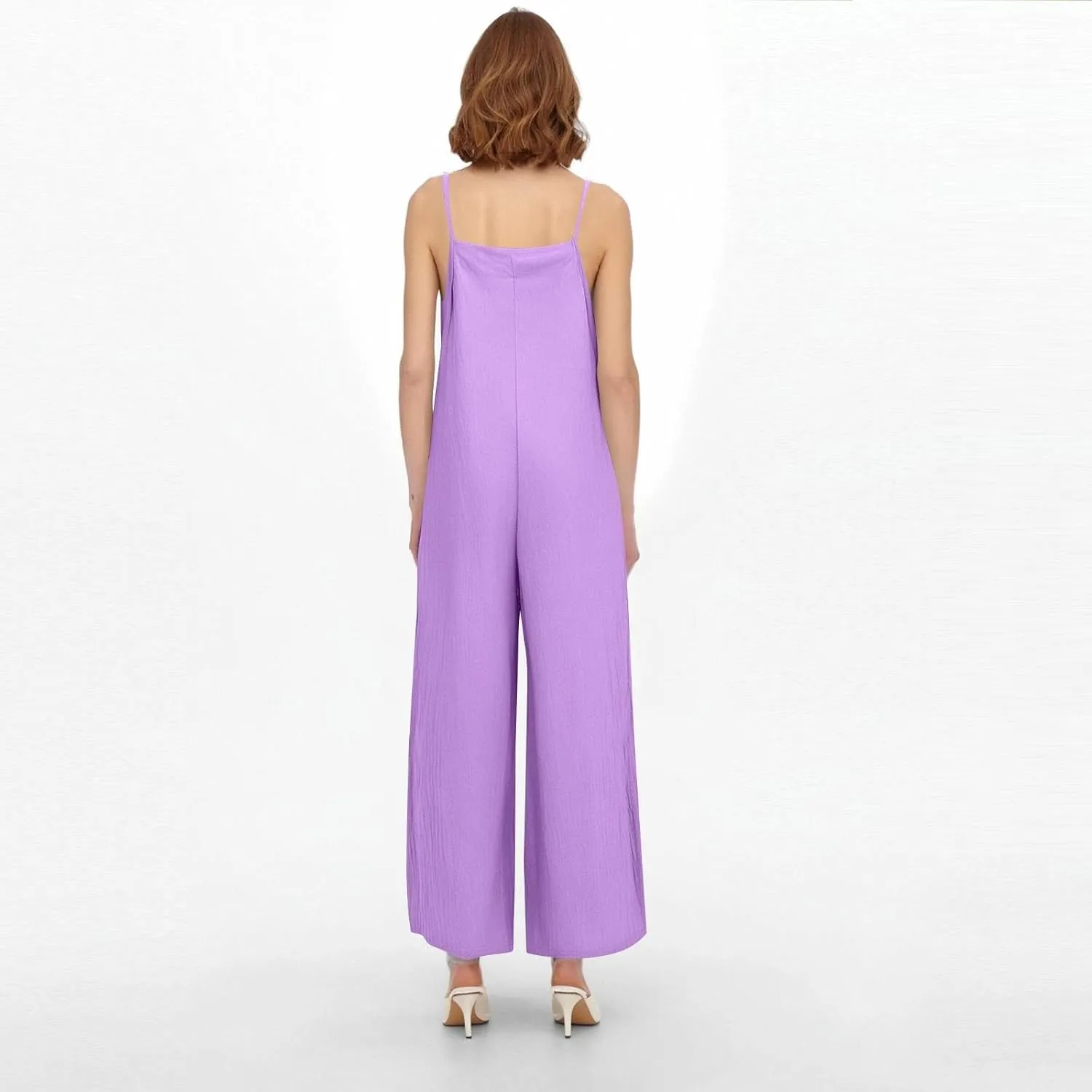 Linen Jumpsuits for Women Casual Comfy Loose Summer Boho Sleeveless Wide Leg Overalls One Piece Outfits with Pockets