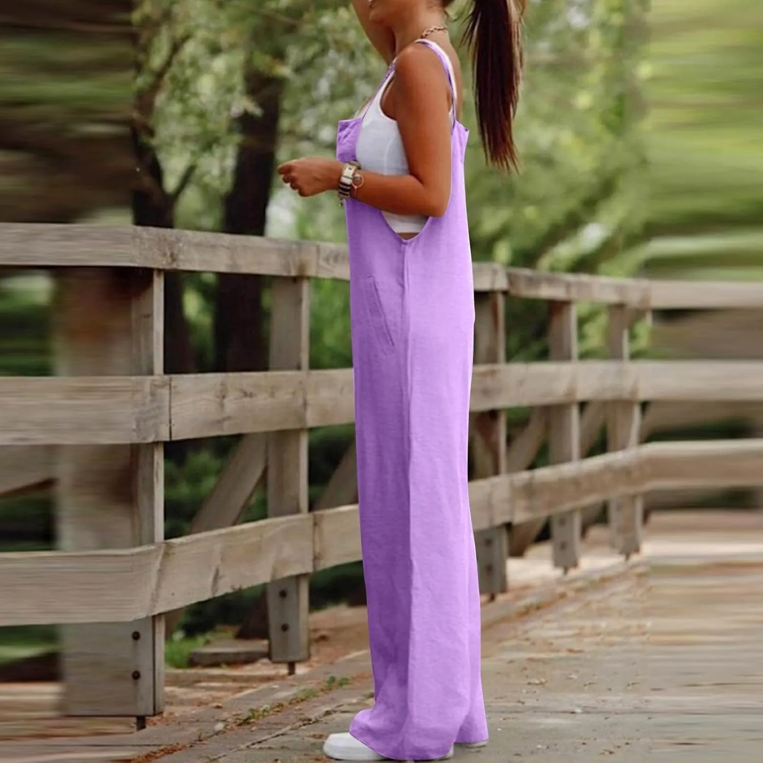 Linen Jumpsuits for Women Casual Comfy Loose Summer Boho Sleeveless Wide Leg Overalls One Piece Outfits with Pockets