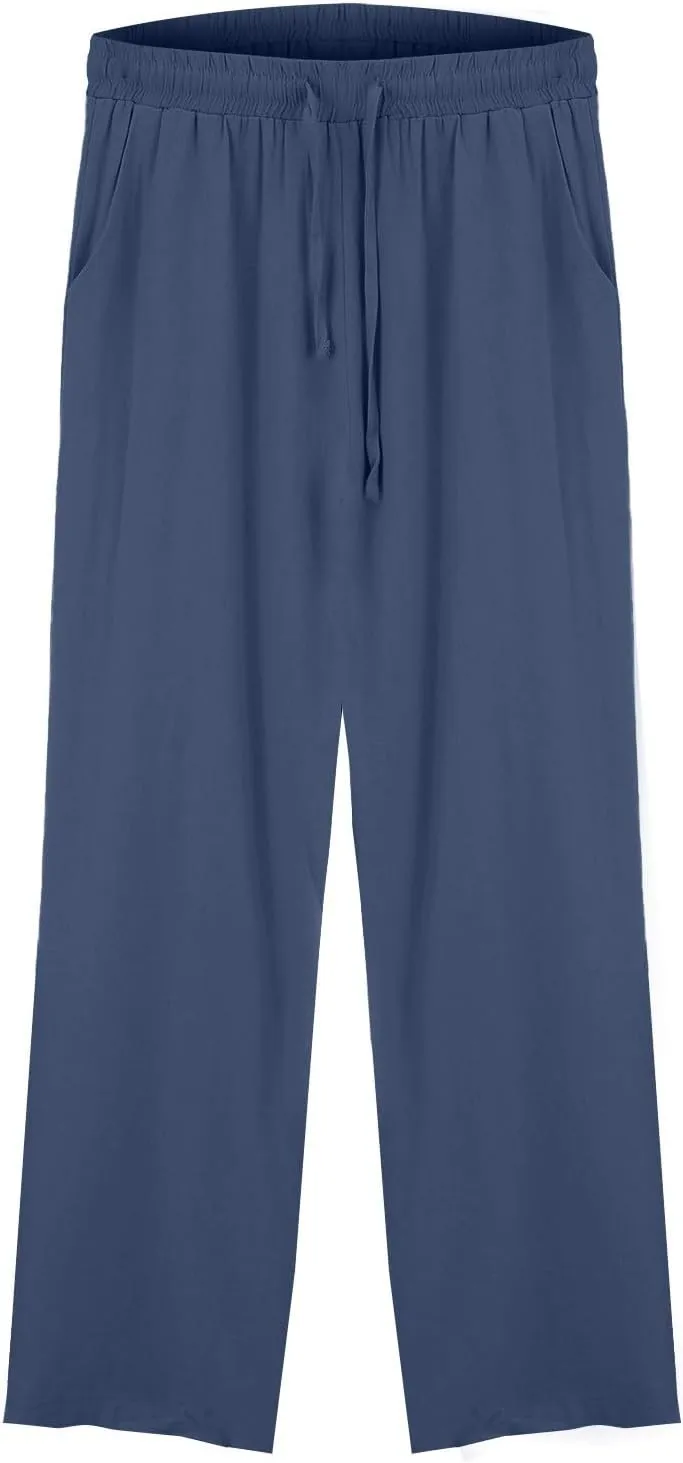 Linen Pants Women Petite Casual Loose Wide Leg Beach Pants 2025 Summer Lightweight Palazzo Drawstring Flowly Trousers