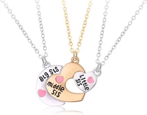 Little Middle Big Sister Necklaces for 3 Sisters Matching Necklaces for Women Sisters Chrismas Birthday Gifts from Sisters Heart Necklace for Triplet Sisters Gifts for Friends Besties