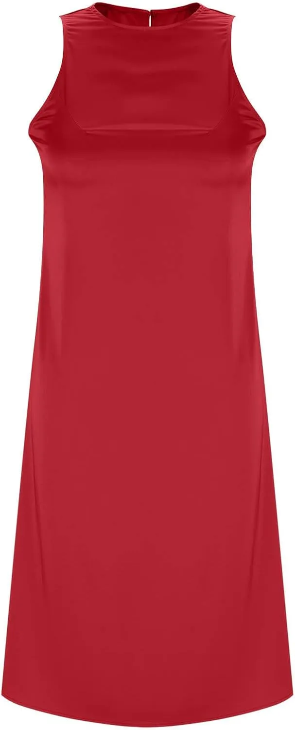 Lmdudan Women's Bodycon Maxi Dresses Satin Lounge Tank Long Dresses Elegant Halter Neck Casual Sleeveless Summer Dress