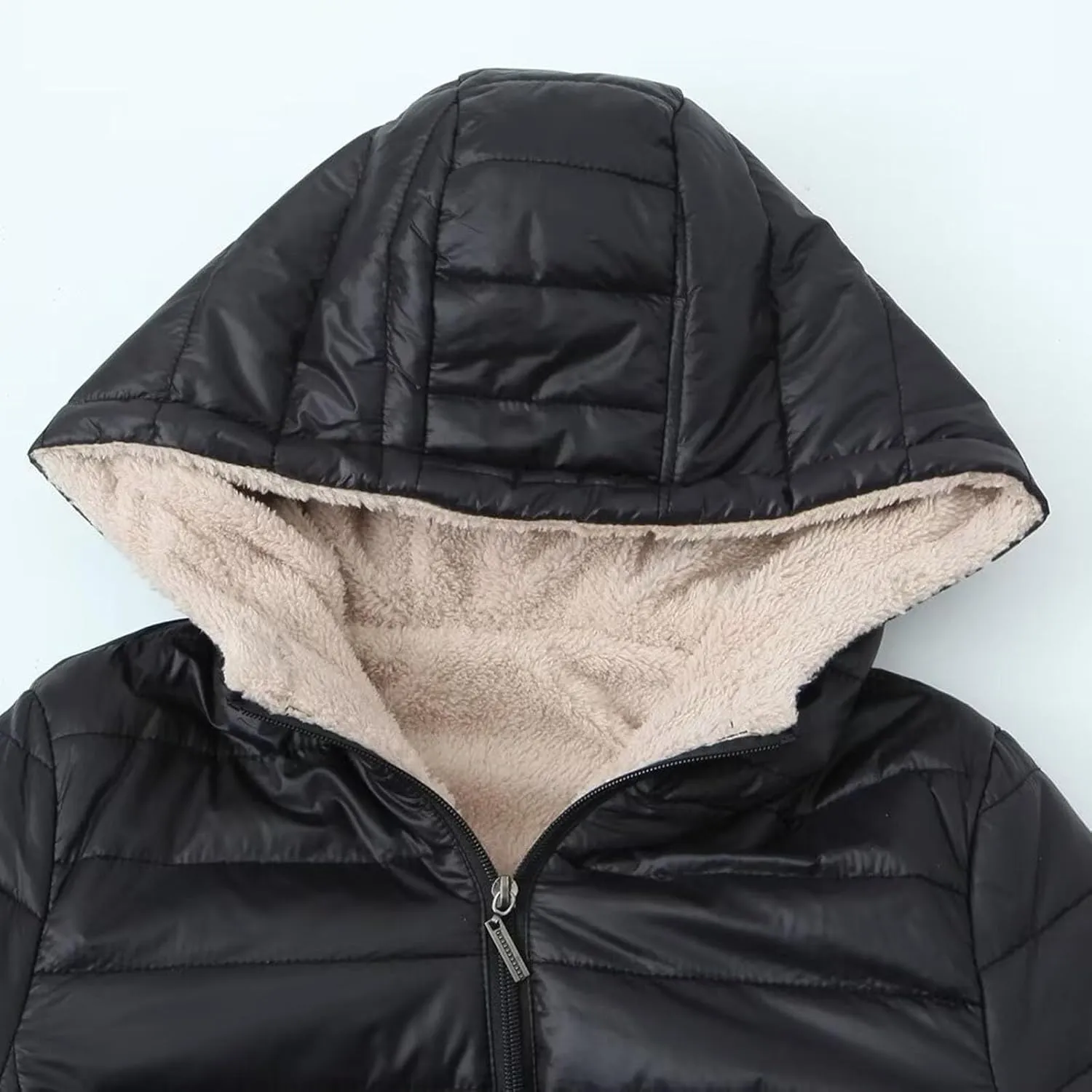 Lmdudan Women's Quilted Winter Coats Hooded Warm Puffer Jacket with Fleece Hood 2024 Lightweight Down Fleece Outerwear