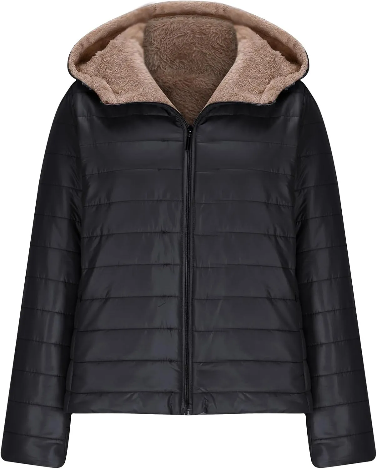 Lmdudan Women's Quilted Winter Coats Hooded Warm Puffer Jacket with Fleece Hood 2024 Lightweight Down Fleece Outerwear