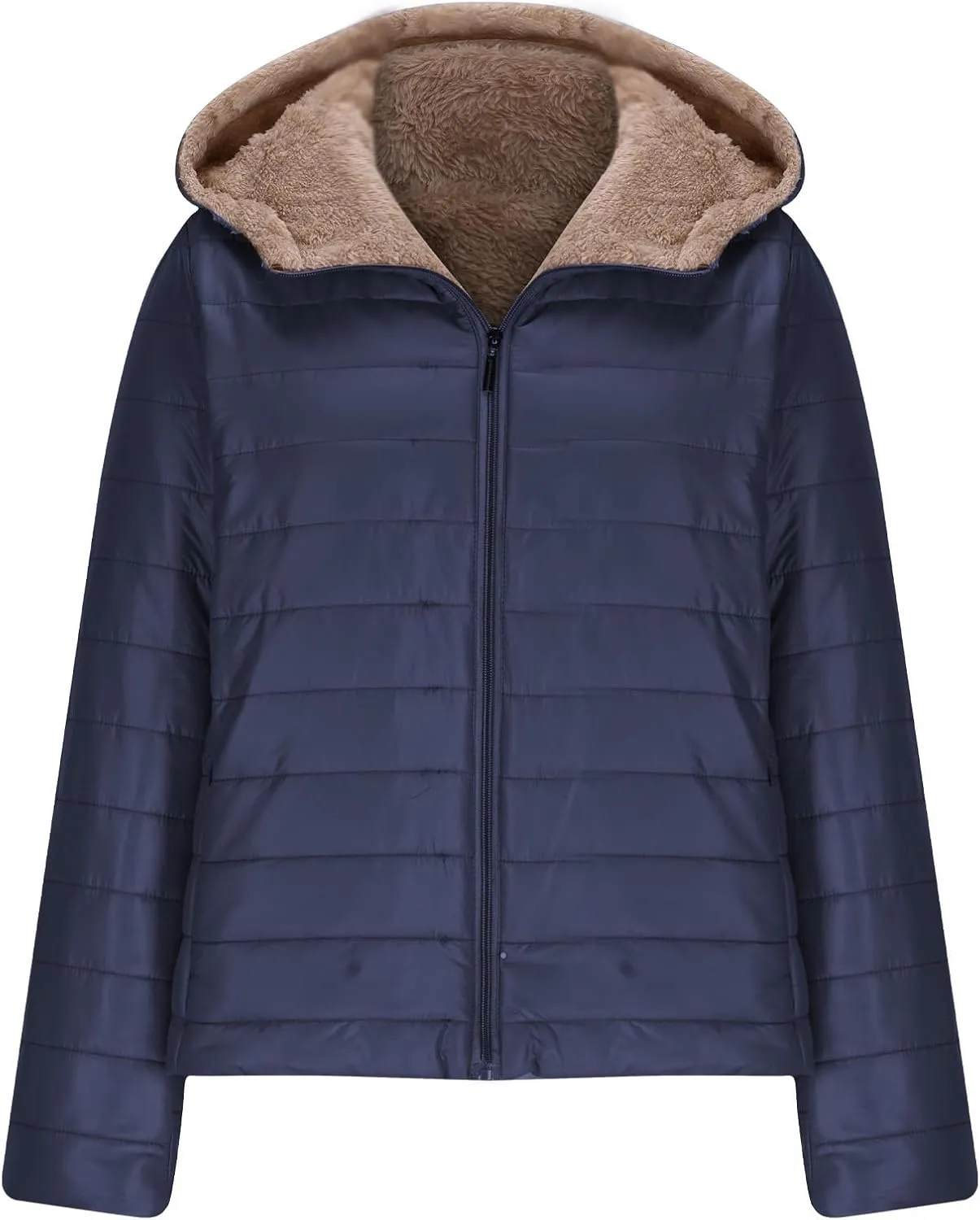 Lmdudan Women's Quilted Winter Coats Hooded Warm Puffer Jacket with Fleece Hood 2024 Lightweight Down Fleece Outerwear