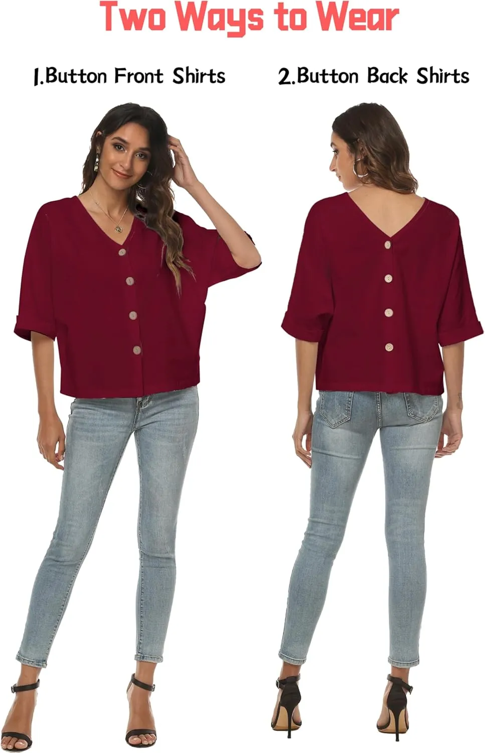 LNX Womens V Neck Button Down Linen Shirts Short Sleeve Casual Blouses Summer Tops