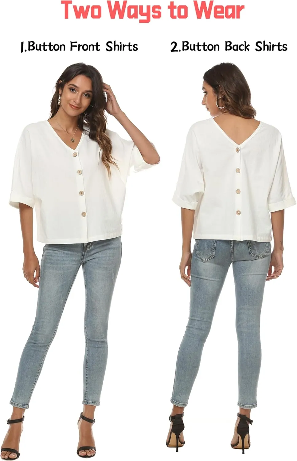 LNX Womens V Neck Button Down Linen Shirts Short Sleeve Casual Blouses Summer Tops