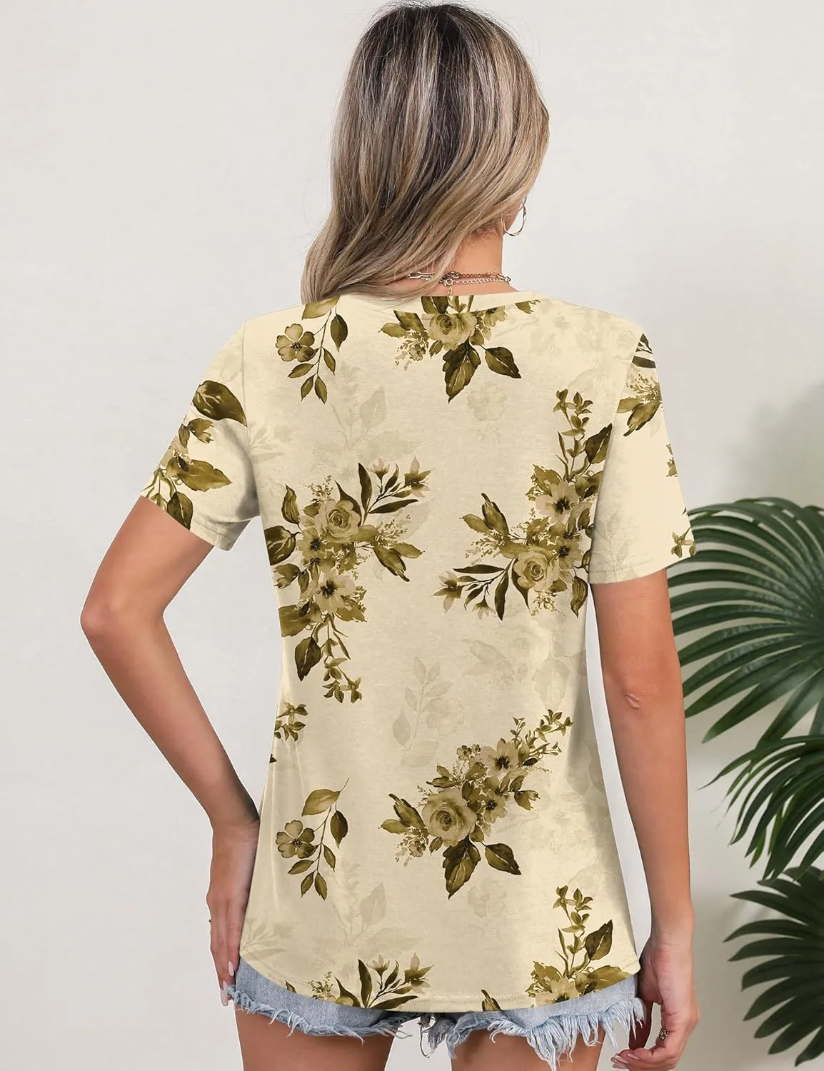 LOMON Womens Summer Tops 2025 Crew Neck Short Sleeve Pleated Tops Blouses Spring Fashion