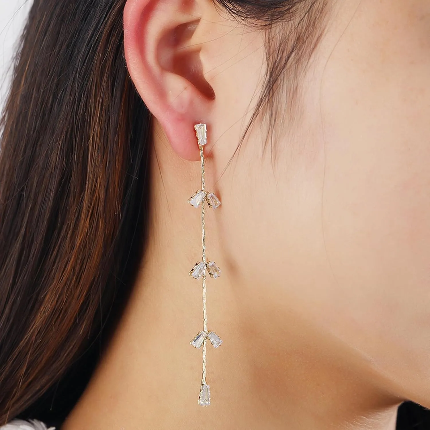 Long Pearl Drop Dangle Earrings for Women Gold Tassel Tiny Pearl Chain Earrings Wedding Earrings Jewelry