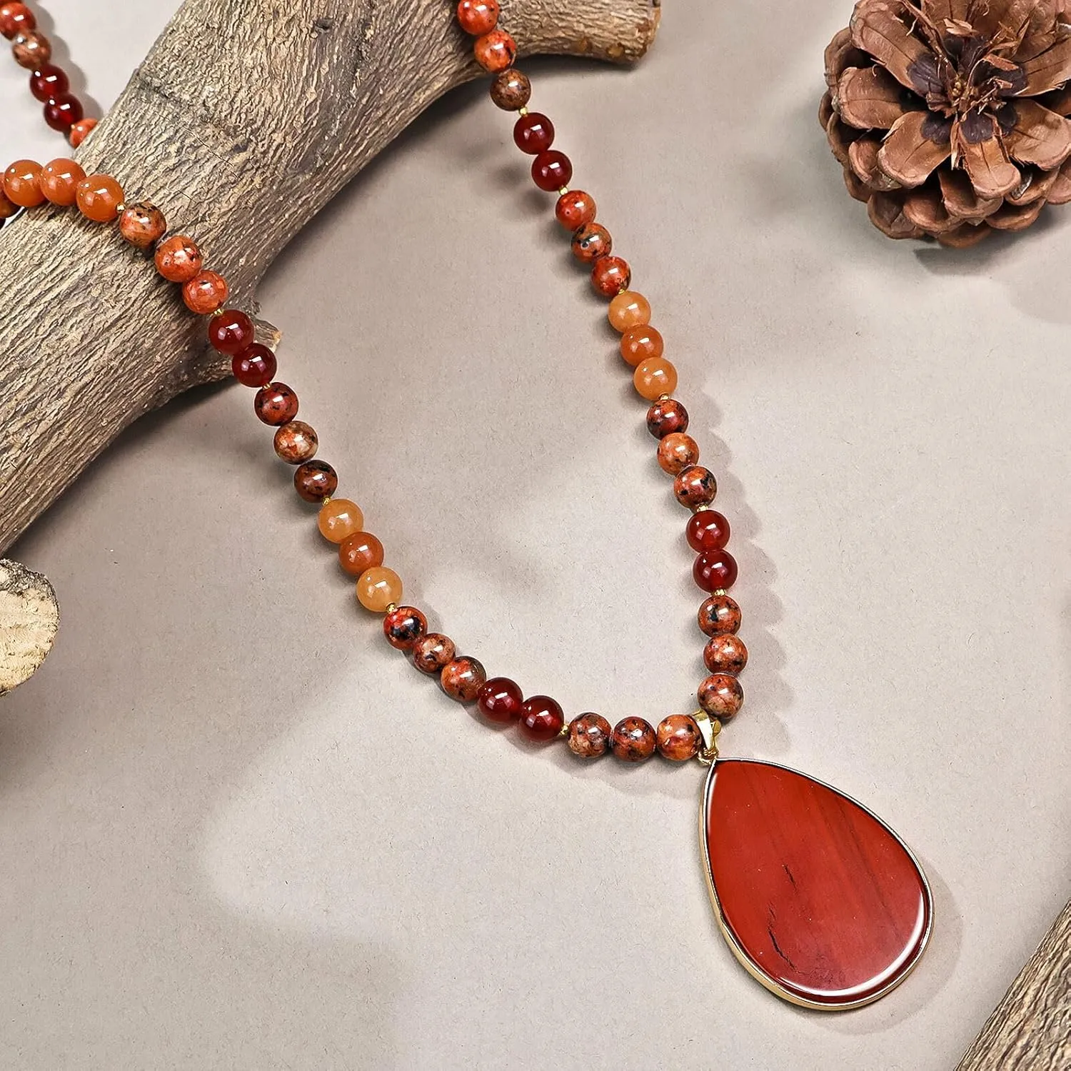Long Pendant Necklaces for Women/Men Trendy, 8MM Womens Beaded Jasper Necklaces,32 Inch Green Stone Bead BOHO Necklace Jewelry,Chunky Statement Necklace,Handmade Fashion Jewelry Gifts