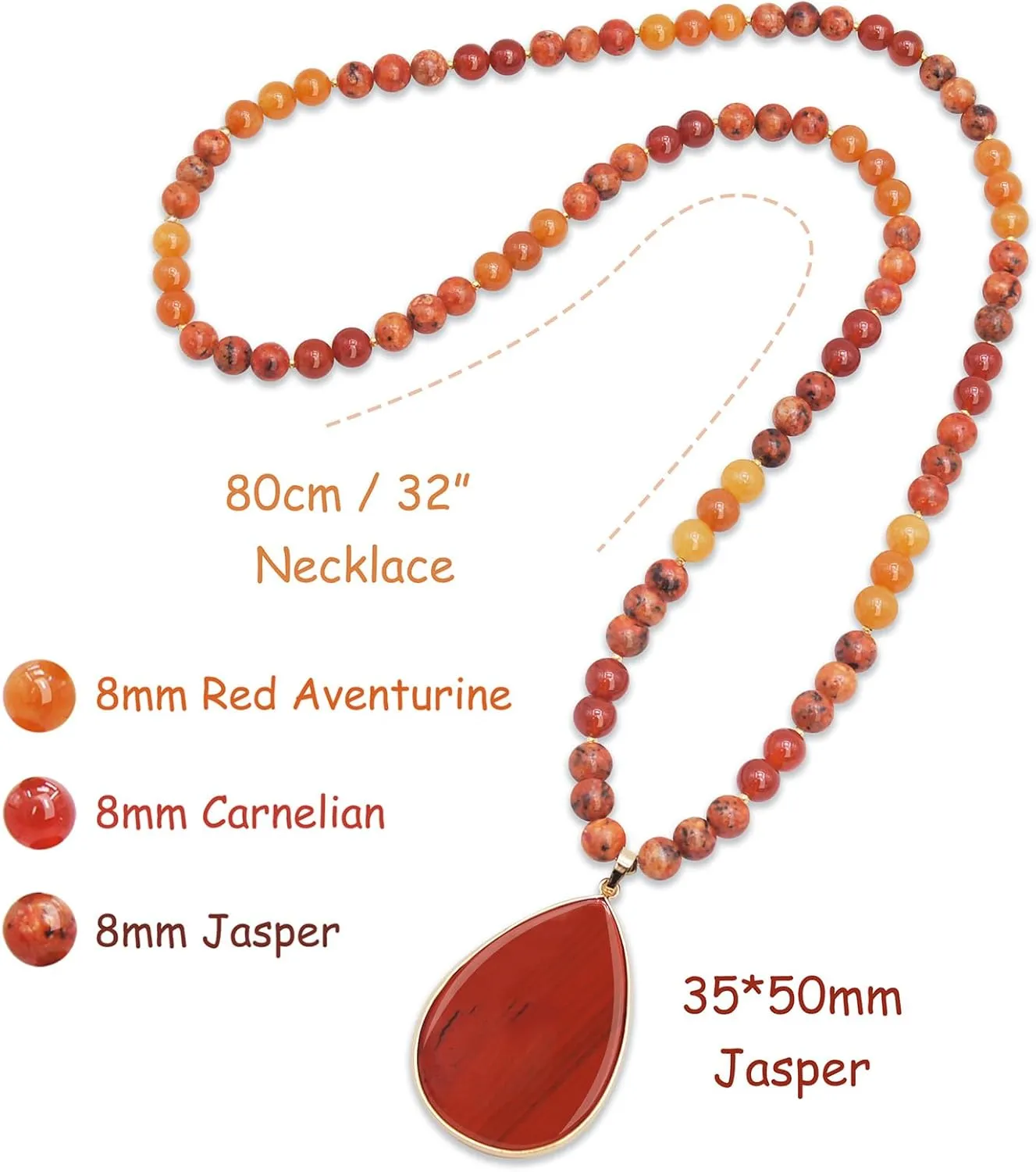 Long Pendant Necklaces for Women/Men Trendy, 8MM Womens Beaded Jasper Necklaces,32 Inch Green Stone Bead BOHO Necklace Jewelry,Chunky Statement Necklace,Handmade Fashion Jewelry Gifts