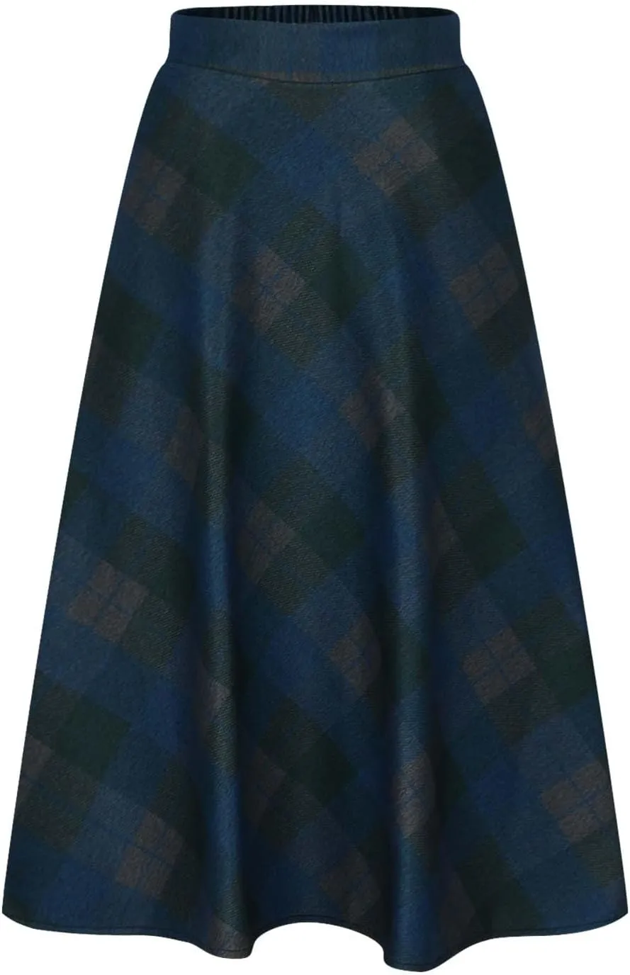 Long Plaid Skirt for Womens Winter Fall Warm High Elastic Waist A line Flared Pleated Skirt Casual Flowy Long Skirts
