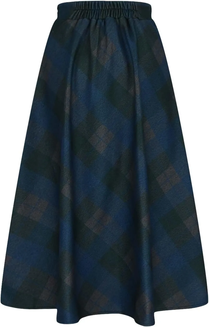 Long Plaid Skirt for Womens Winter Fall Warm High Elastic Waist A line Flared Pleated Skirt Casual Flowy Long Skirts