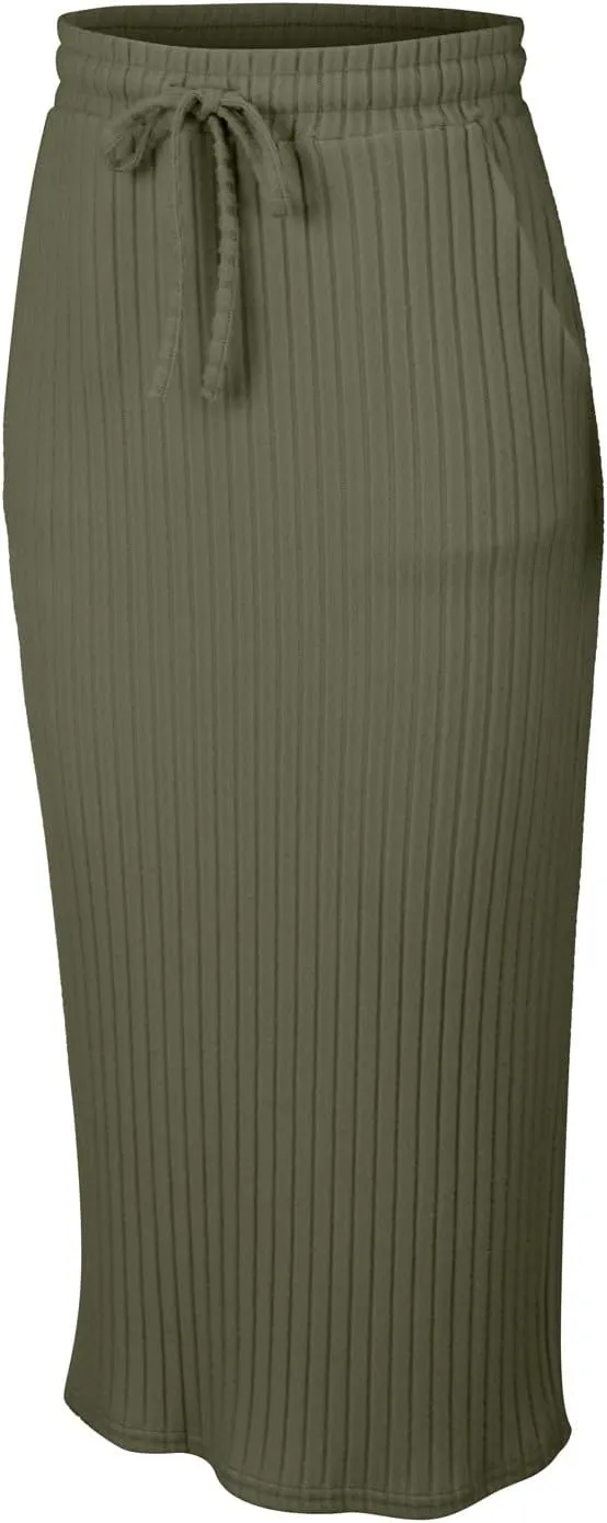 Long Skirts for Women 2025 Summer Trendy Maxi Skirt with Pockets Ribbed Knit Stretchy Soft Daily Outfits
