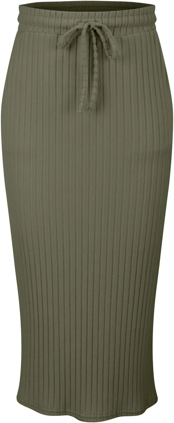 Long Skirts for Women 2025 Summer Trendy Maxi Skirt with Pockets Ribbed Knit Stretchy Soft Daily Outfits