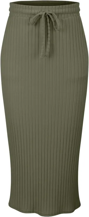 Long Skirts for Women 2025 Summer Trendy Maxi Skirt with Pockets Ribbed Knit Stretchy Soft Daily Outfits