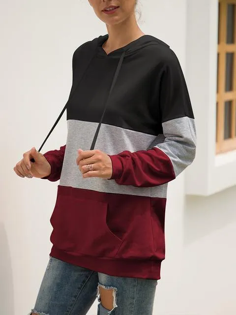 Long Sleeve Color Block Hooded Sweatshirt