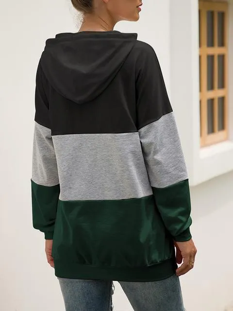 Long Sleeve Color Block Hooded Sweatshirt