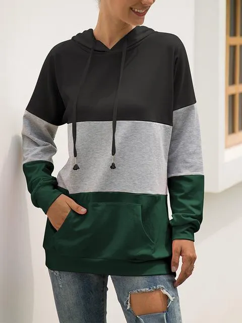 Long Sleeve Color Block Hooded Sweatshirt