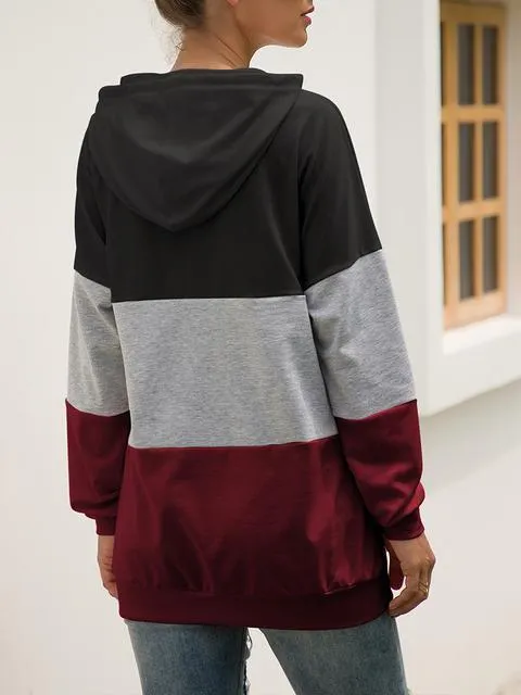 Long Sleeve Color Block Hooded Sweatshirt