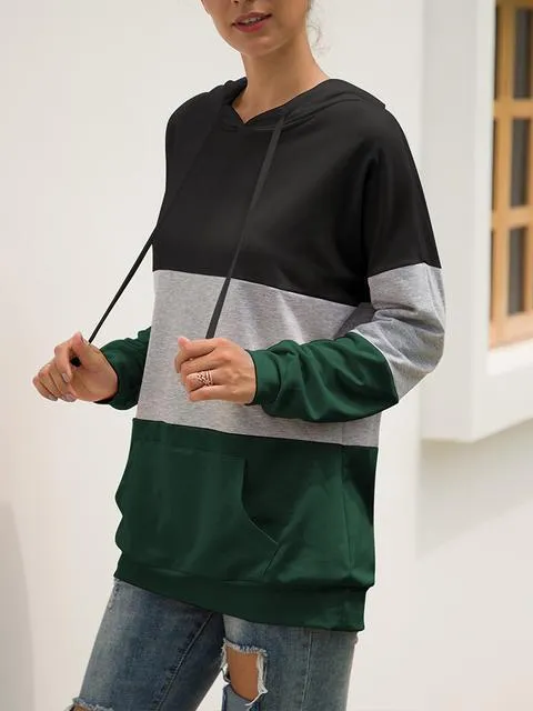 Long Sleeve Color Block Hooded Sweatshirt
