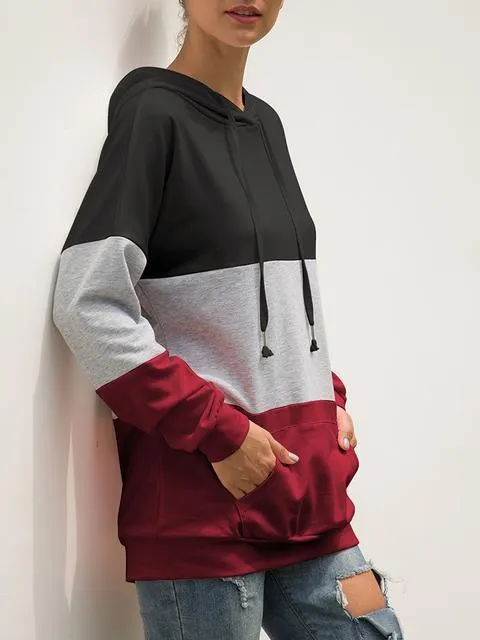 Long Sleeve Color Block Hooded Sweatshirt